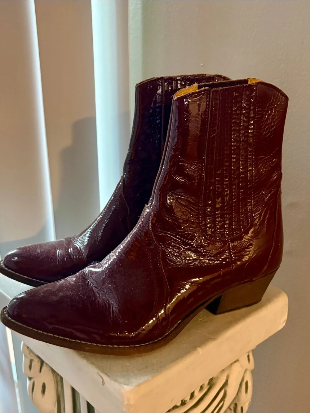 Free People new frontier Patent Leather Western Ankle Boots - Burgundy size 40